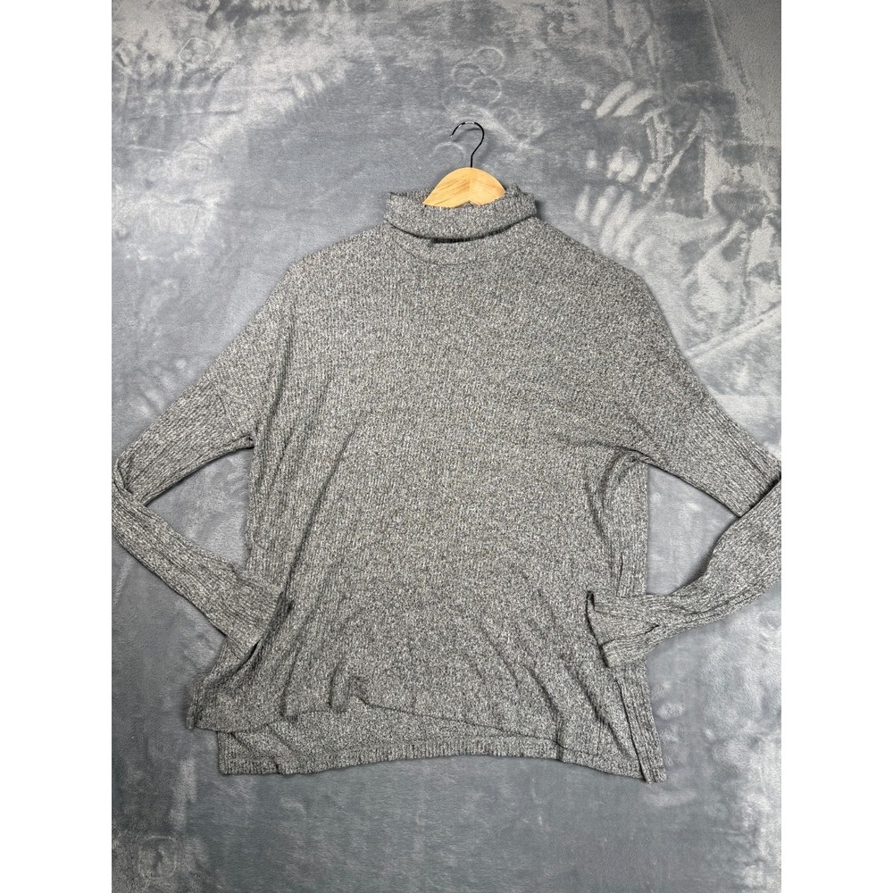 Aerie Sweater Womens XS Gray Speckled Knit High Low Hem Side Slit Turtleneck